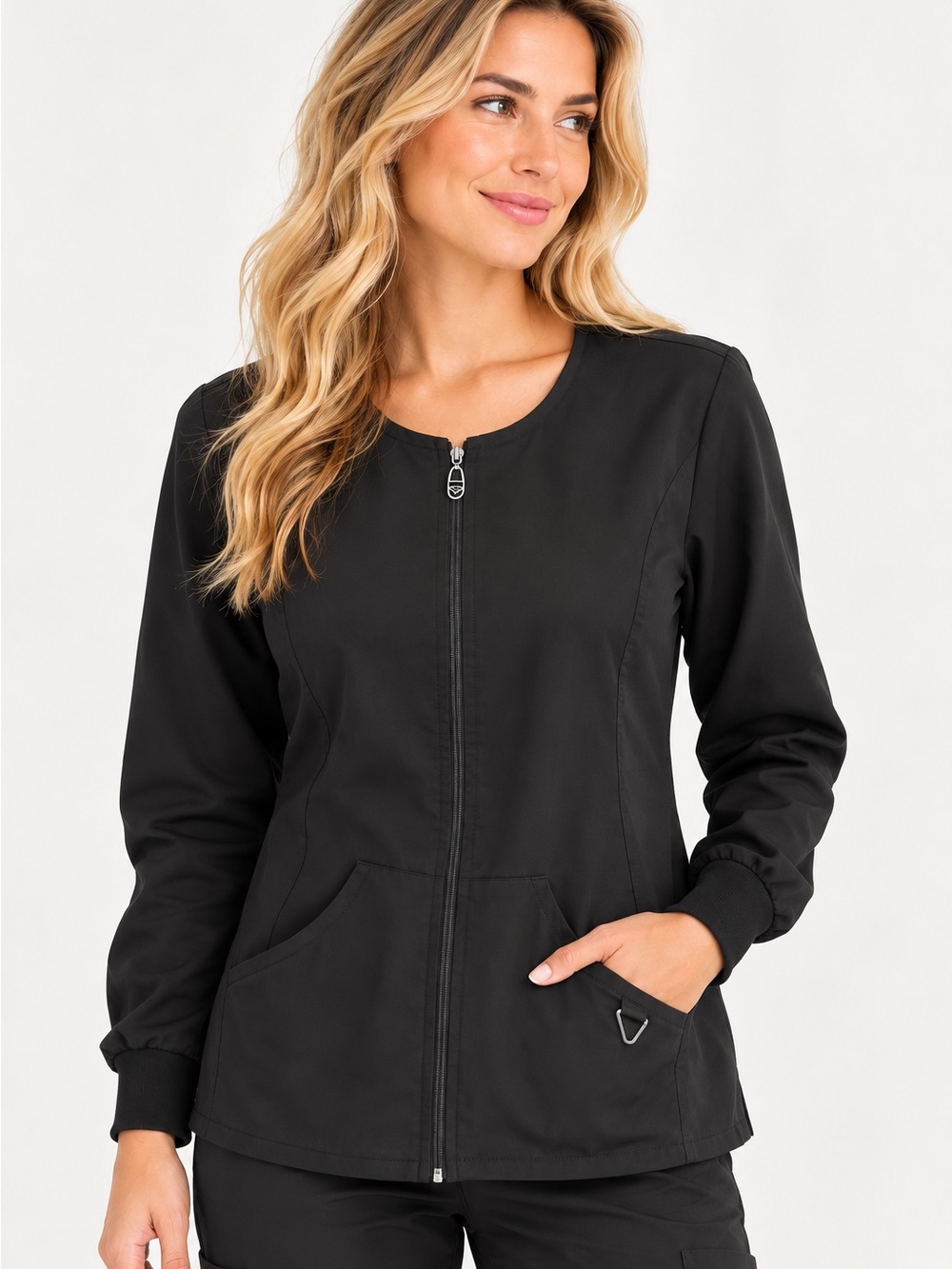 Med Couture Activate Black Zip Front Scrub Jacket Style 8638 Size Medium